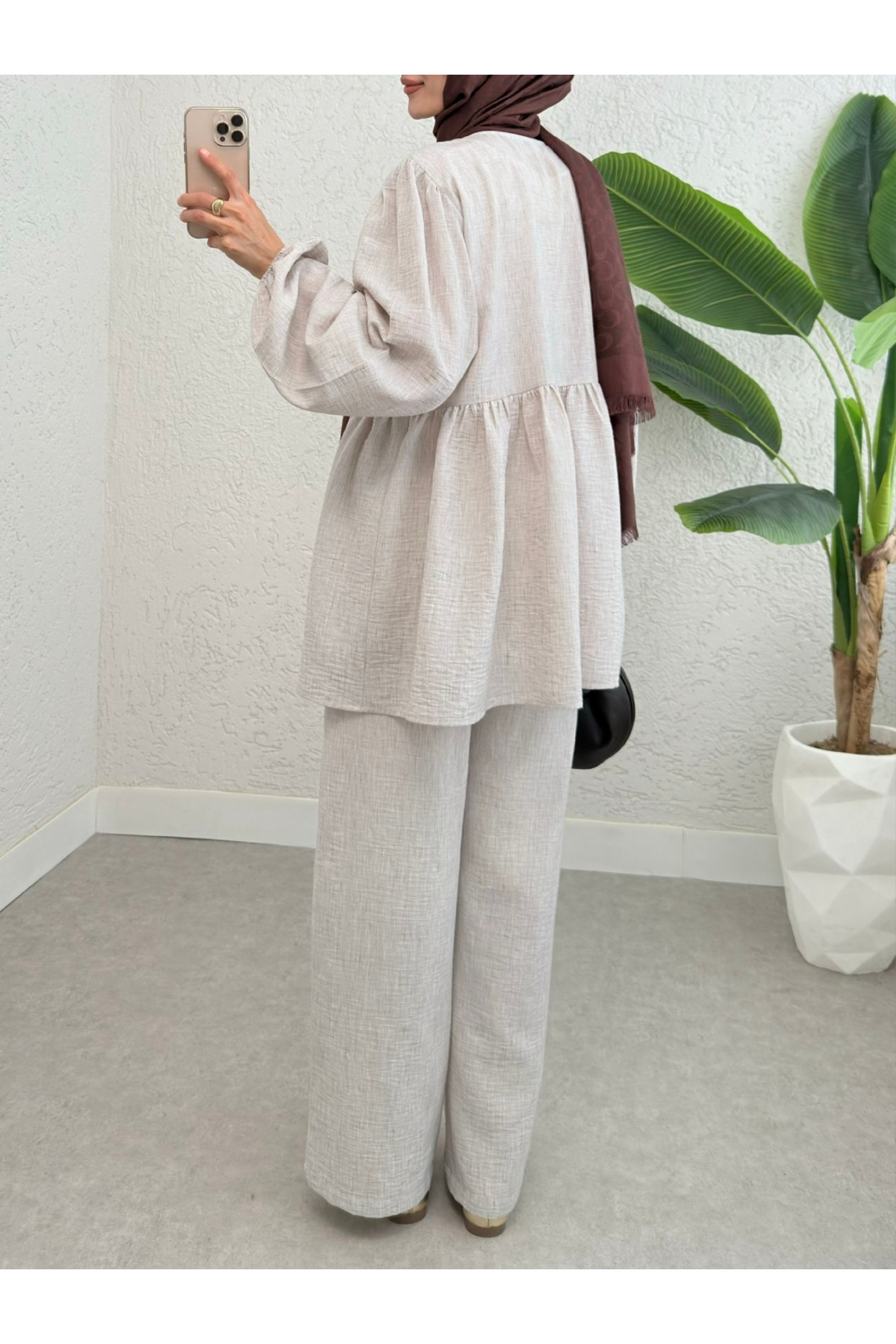 Front Tie Piece Elastic Arm Set -Stone