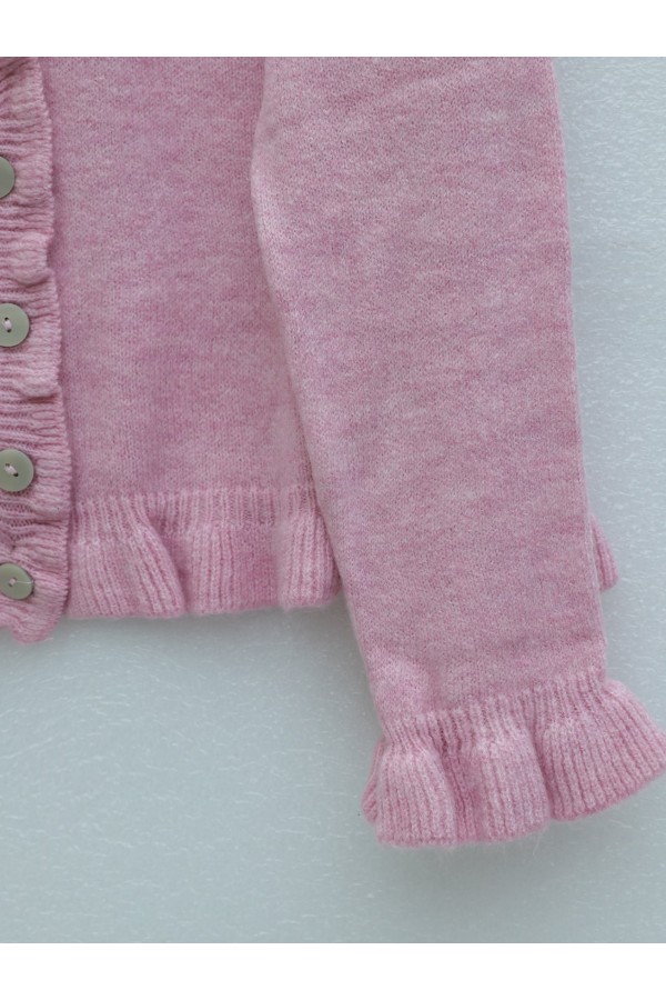 Buttoned Front and Ruffled Skirt Cardigan -Pink