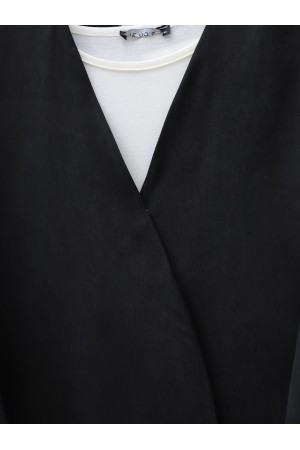 Çift Bağlamalı V Yaka Kimono -Siyah