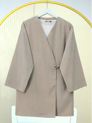 Double Tie V Neck Kimono -Stone