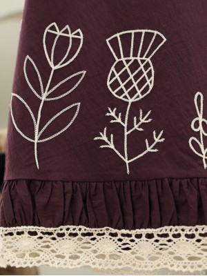 Dantel İşlemeli Beli Lastikli Etek -Mürdüm