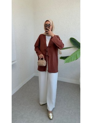 Linen Kimono with Three Laces in Front -Snuff