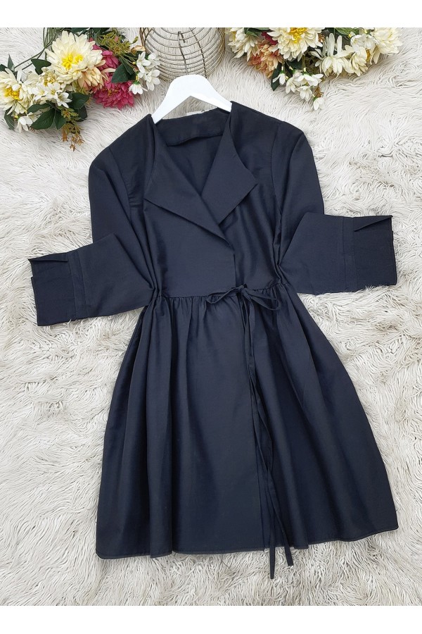 Side Tie Sleeve Cuff Slit Kimono -Navy blue