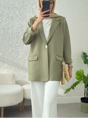 Cepli Tek Düğmeli Likralı Ceket  -Çağla Y.