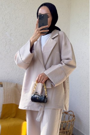 Yandan Bağlama Şerit Detaylı Takım -Taş