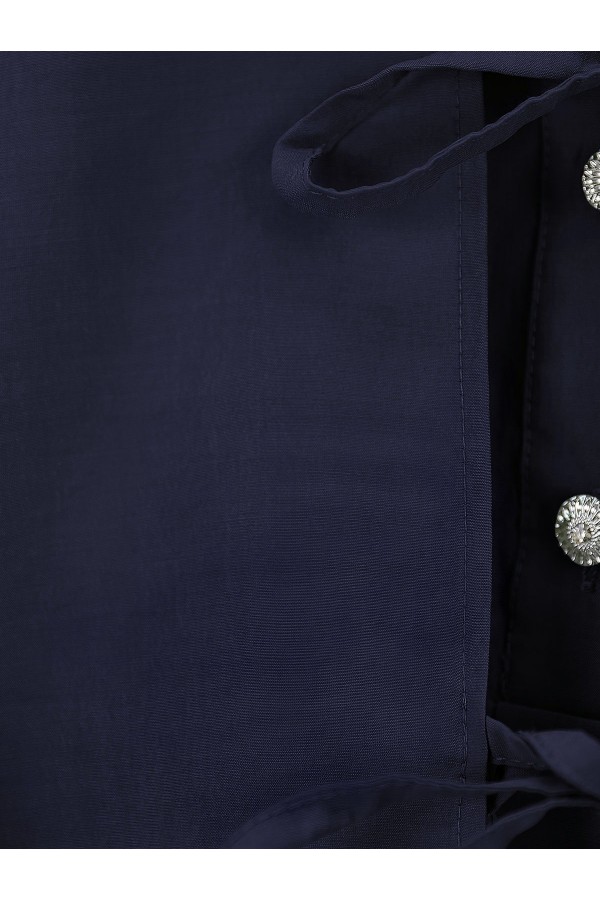 Vest Detailed Buttoned Back Long Laced Shirt -Navy blue