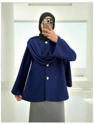 Şal Detaylı Kışlık Keçe Ceket -Laci