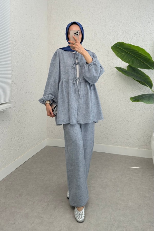 Front Tie Piece Elastic Arm Set -Ice Blue