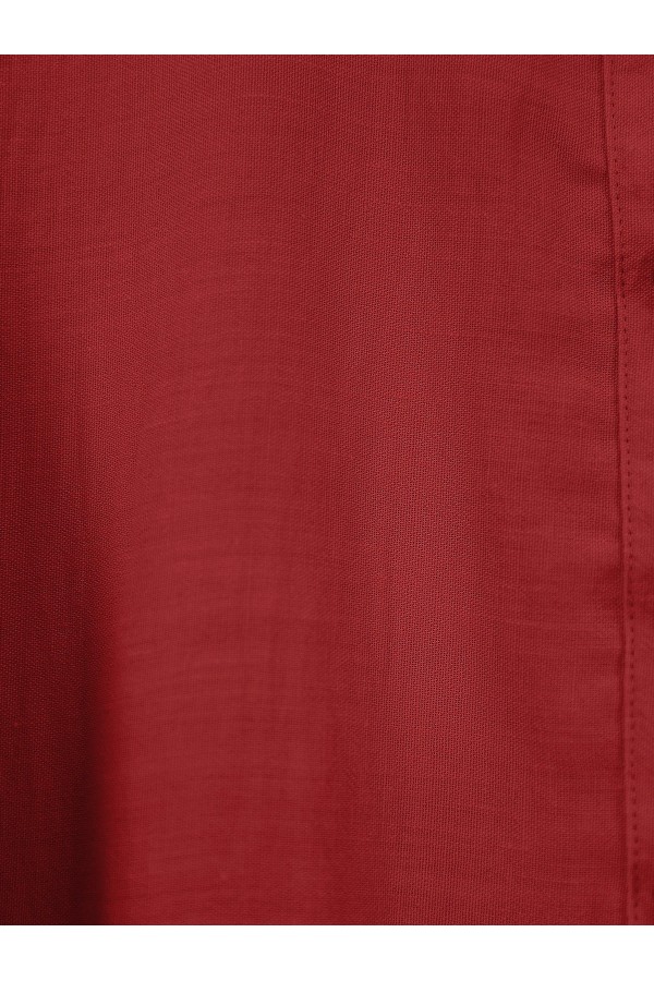 Half Buttoned Tunic with Elastic Sleeves -Red