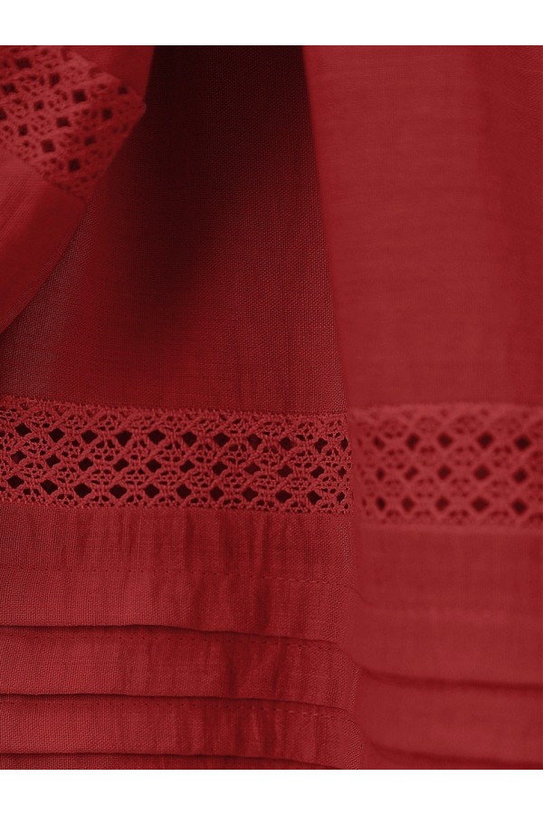Half Buttoned Tunic with Elastic Sleeves -Red