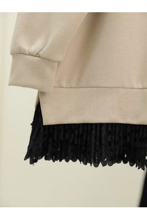 Etek Ucu Fistolu Bisiklet Yaka Tunik -Bej