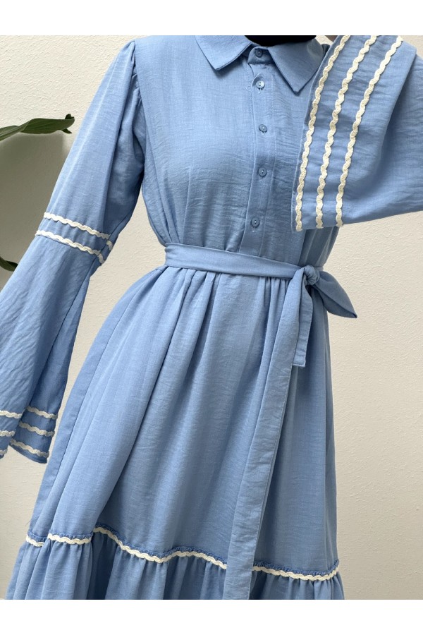 Partial Dress with embroidered sleeves and skirt   -Baby Blue