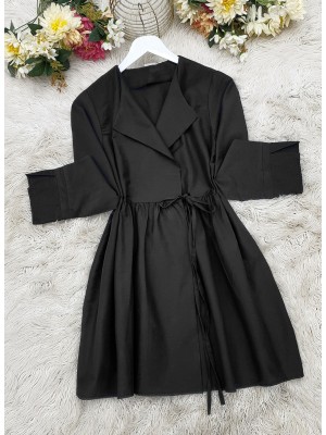 Side Tie Sleeve Cuff Slit Kimono -Black