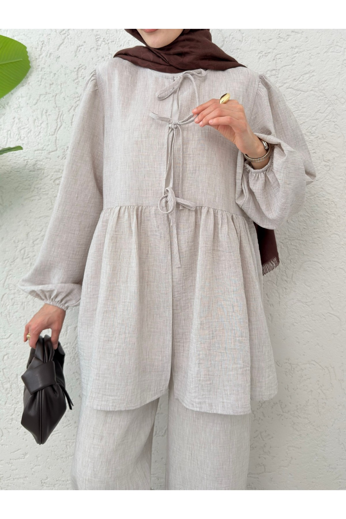 Front Tie Piece Elastic Arm Set -Stone