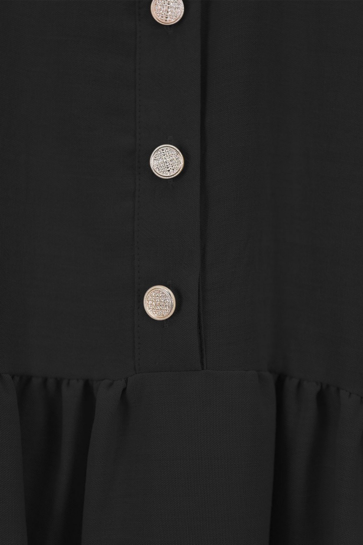 Half Buttoned Tunic with Elastic Sleeves -Black