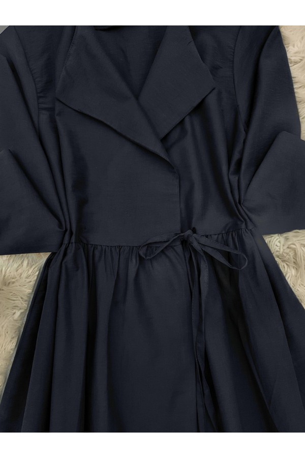 Side Tie Sleeve Cuff Slit Kimono -Navy blue