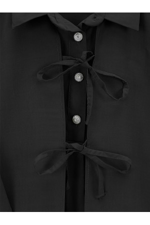 Yelek Detaylı Düğmeli Arkası Uzun Bağcıklı Gömlek -Siyah