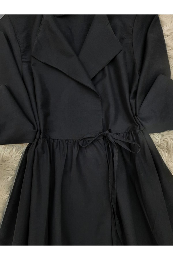 Side Tie Sleeve Cuff Slit Kimono -Black