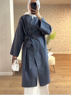 Long Kimono with Side Tie Pockets -Smoked 