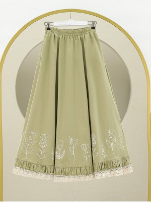 Dantel İşlemeli Beli Lastikli Etek -Çağla Y.