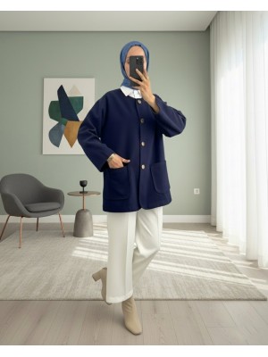 Çift Cepli Önü Düğmeli Kaşe Ceket -Laci