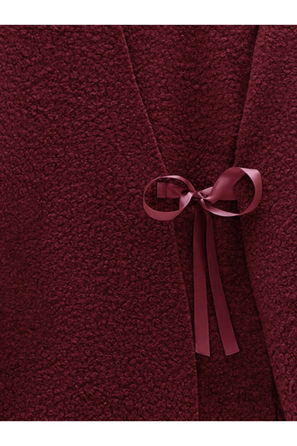 Yandan Bağlamalı Buklet Kimono  -Bordo