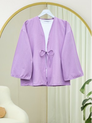 Poplin Kimono with Lace Front -Lilac