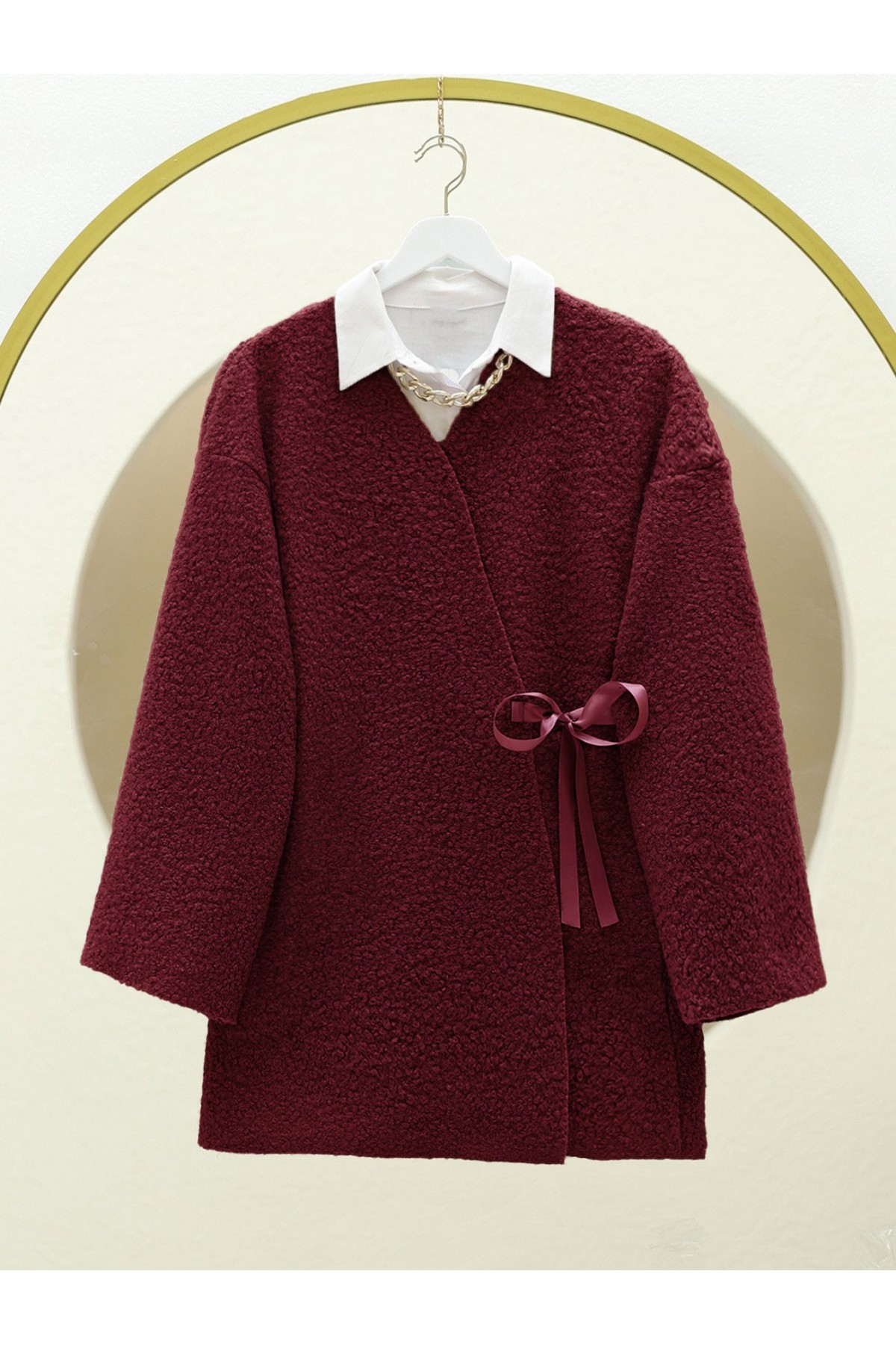 Yandan Bağlamalı Buklet Kimono  -Bordo