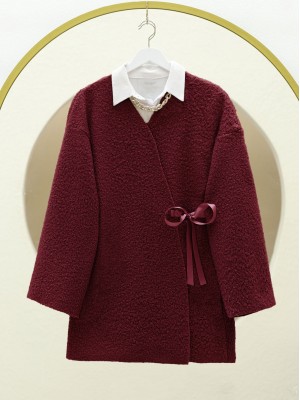 Yandan Bağlamalı Buklet Kimono  -Bordo