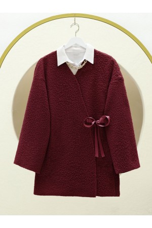 Yandan Bağlamalı Buklet Kimono  -Bordo
