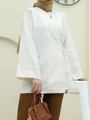 Double Lace Linen Kimono -Stone