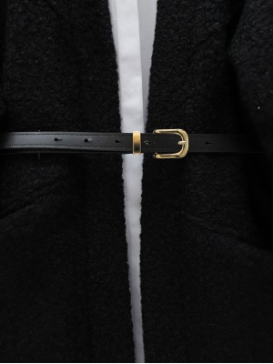 Pocket Balloon Sleeve Oversize Boucle Jacket -Black