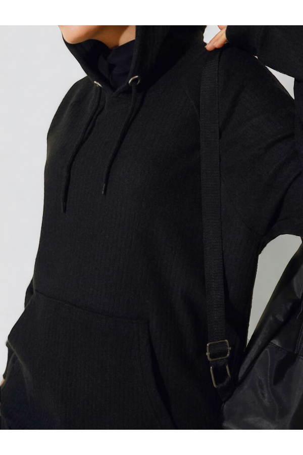 Hooded Kangaroo Pocket Corded Suit -Black