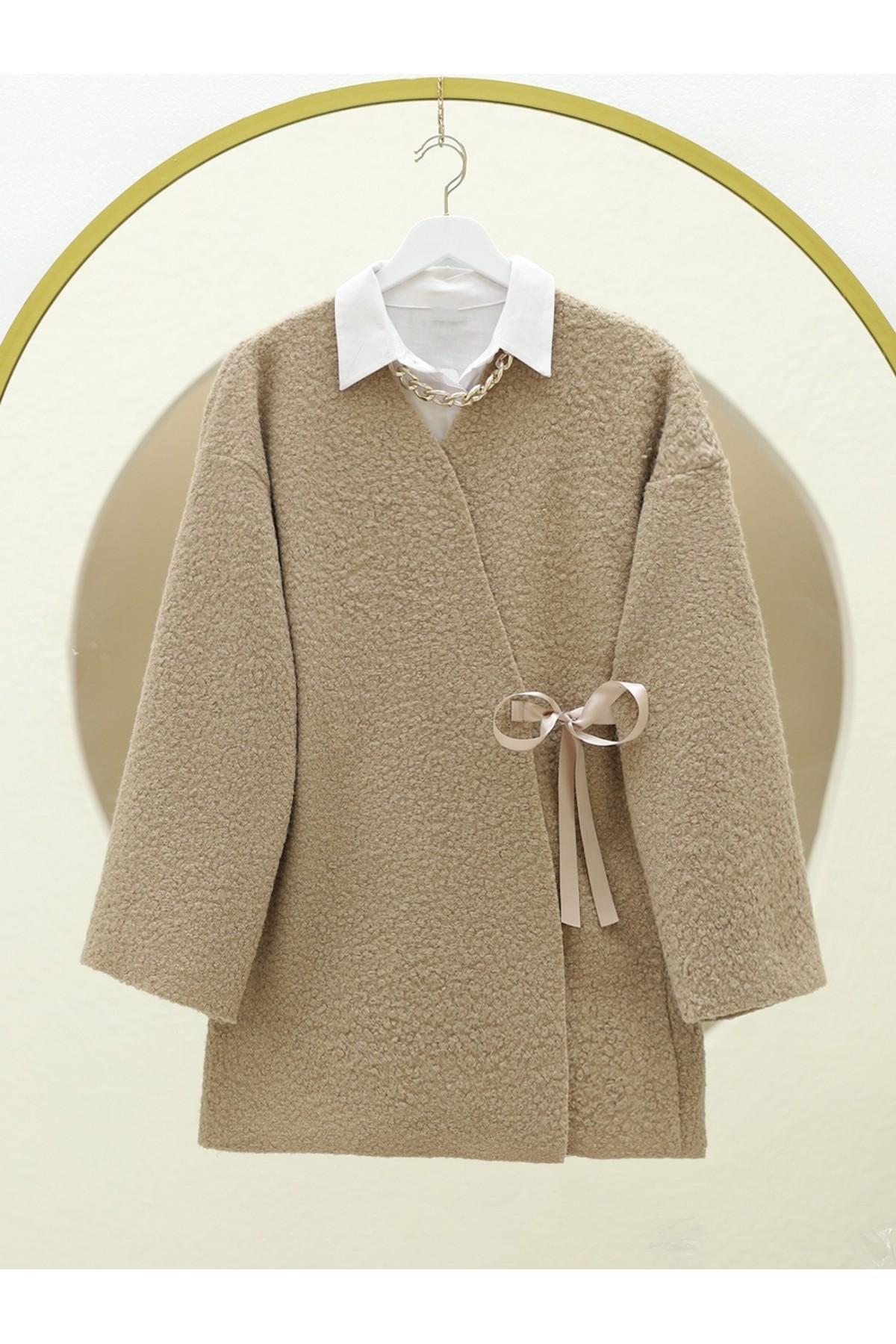 Yandan Bağlamalı Buklet Kimono -Vizon