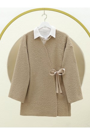 Side Tie Boucle Kimono -Mink color
