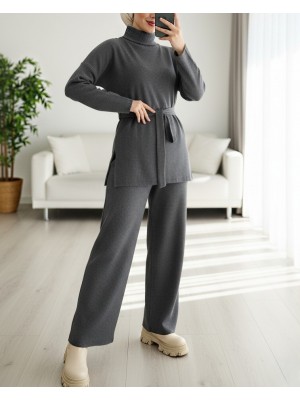 Yarım Boğazlı Kuşaklı Fitilli Takım  -Füme