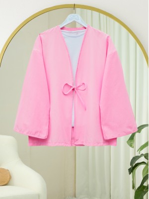 Poplin Kimono with Lace Front -Pink