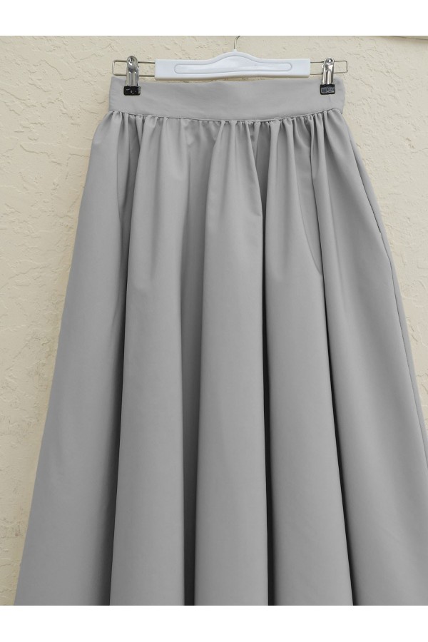 Pleated Bondit Skirt with Pockets  -Grey
