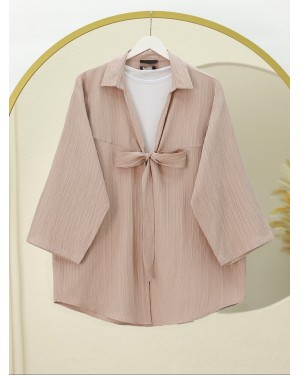 Önden Bağlamalı Krınkıl Kimono -Somon