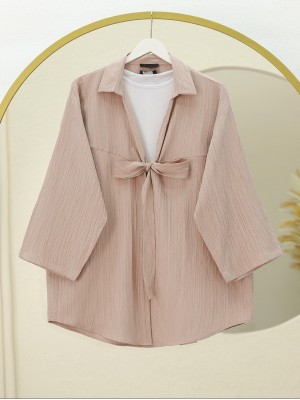 Front Tie Crinkle Kimono -Salmon