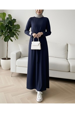 Round Neck Tied Waist Oysho Dress -Navy blue