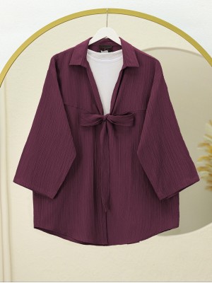 Front Tie Crinkle Kimono  -Maroon