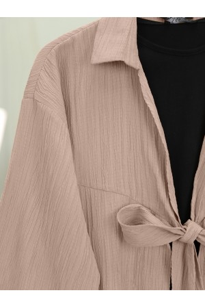 Front Tie Crinkle Kimono -Salmon