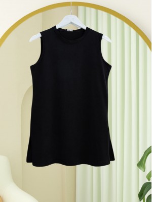 Round Neck Zero Sleeve Combed Cotton Underwear -Black