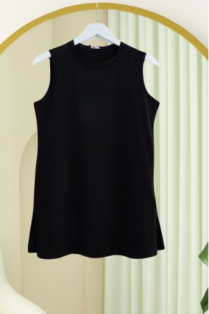 Yuvarlak Yaka Sıfır Kol Penye İçlik -Siyah