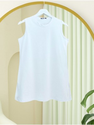 Round Neck Zero Sleeve Combed Cotton Underwear -White