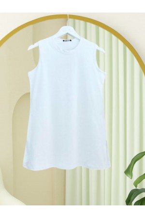 Yuvarlak Yaka Sıfır Kol Penye İçlik -Beyaz