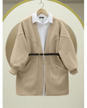 Cepli Balon Kol Oversize Buklet Ceket -Vizon