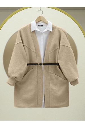 Cepli Balon Kol Oversize Buklet Ceket -Vizon