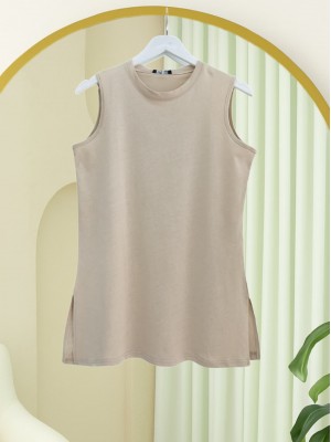 Round Neck Zero Sleeve Combed Cotton Underwear  -Light Mink